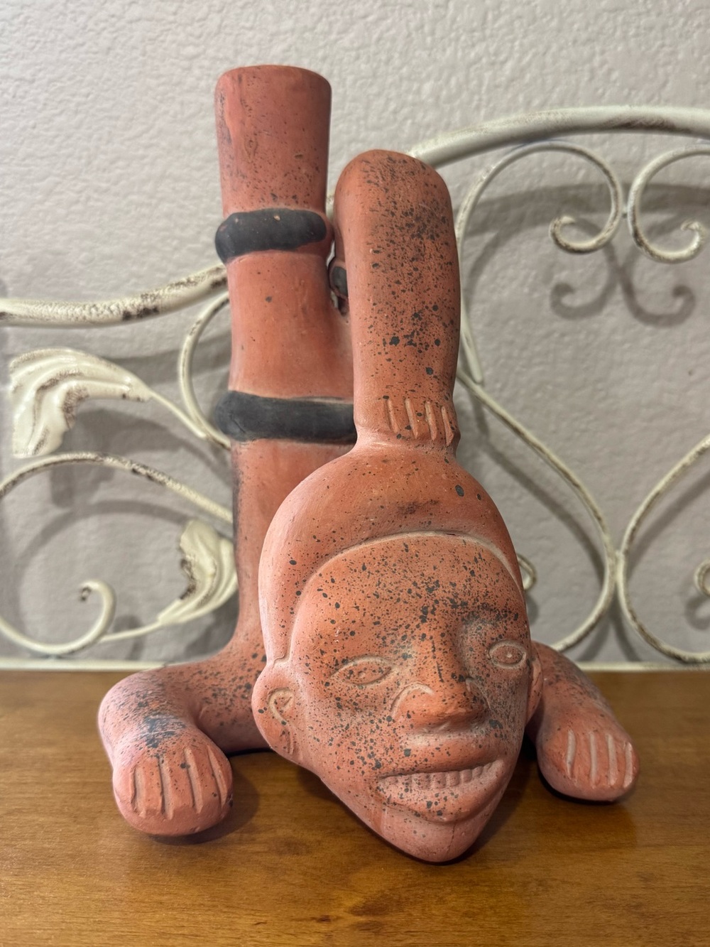 Vintage Pre-Colombian Style Mexican Terracotta Folk Art Unique 9.5” high
